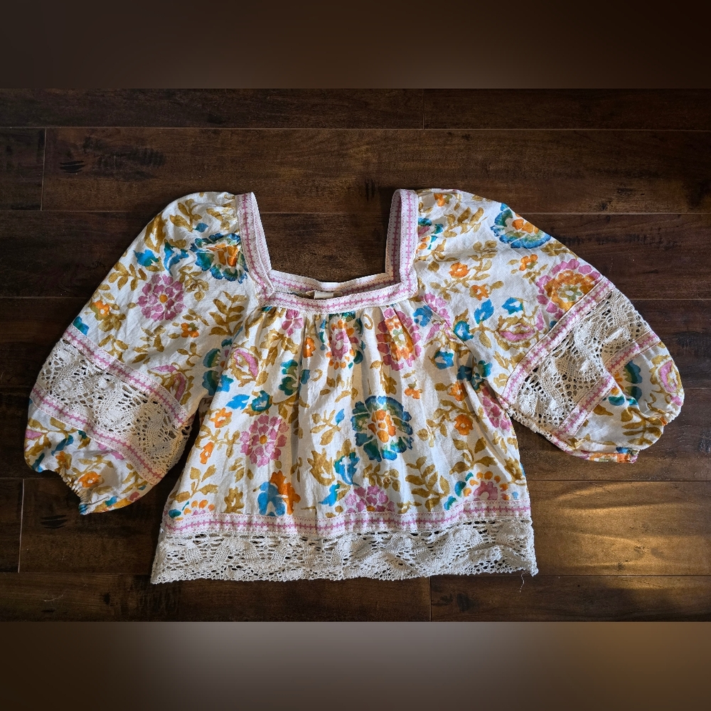 BOGO Beautiful Boho Floral Lace Trim Blouse
